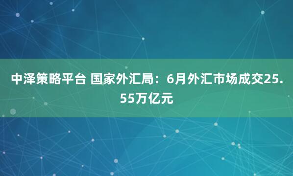 中泽策略平台 国家外汇局：6月外汇市场成交25.55万亿元